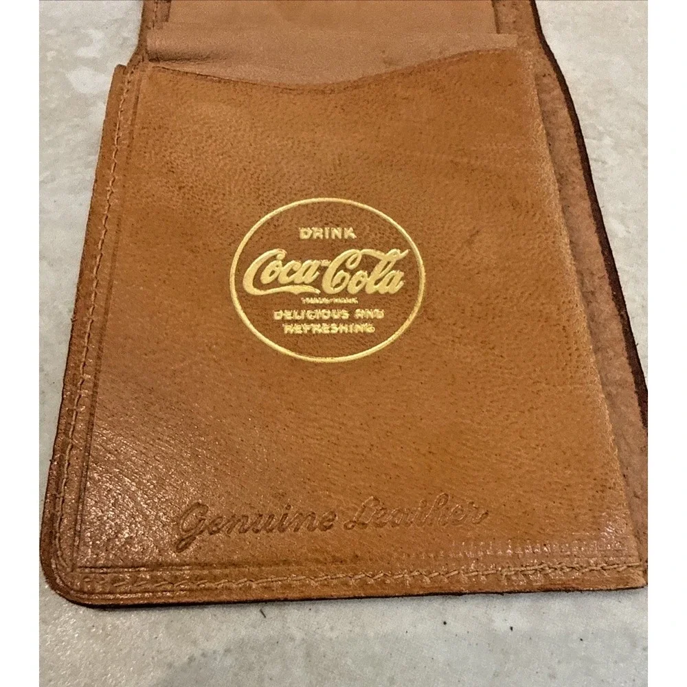 Vintage Coca-Cola 1950s Genuine Pigskin Bifold Wallet - Gold Embossed Logo